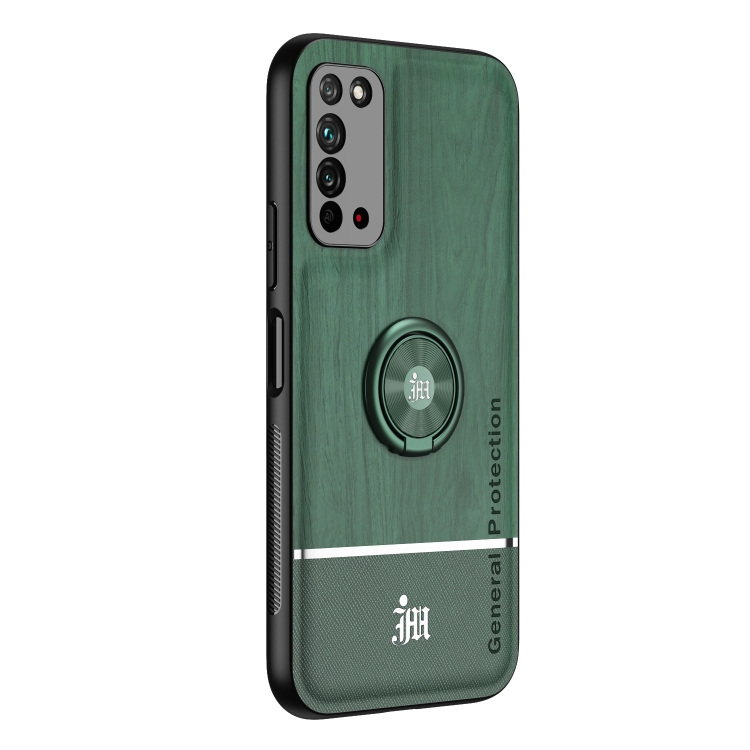 

For Huawei Honor X10 5G Wood Grain PC + TPU Shockproof Case with Ring Holder(Green)