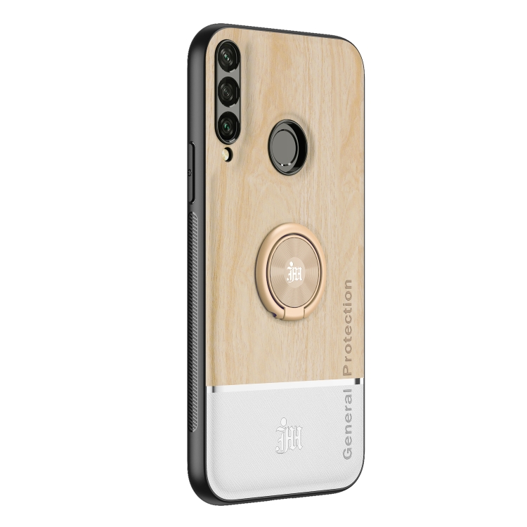 

For Huawei Y6p Wood Grain PC + TPU Shockproof Case with Ring Holder(Wood Color)