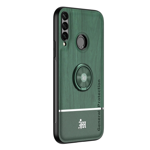 

For Huawei Y6p Wood Grain PC + TPU Shockproof Case with Ring Holder(Green)