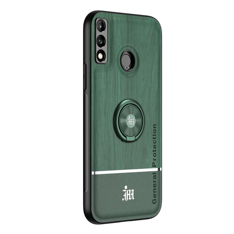 

For Huawei Y8s Wood Grain PC + TPU Shockproof Case with Ring Holder(Green)