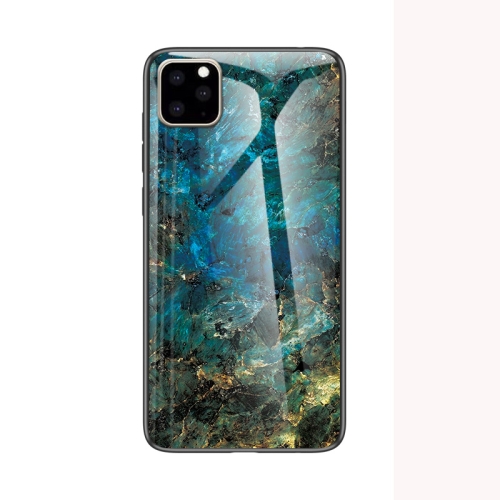 

For iPhone 11 Pro Max Marble Glass Protective Case(Emerald)