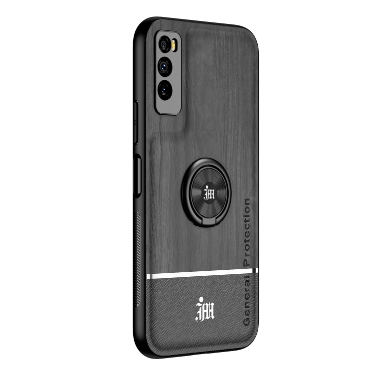 

For Huawei Enjoy Z 5G Wood Grain PC + TPU Shockproof Case with Ring Holder(Black)