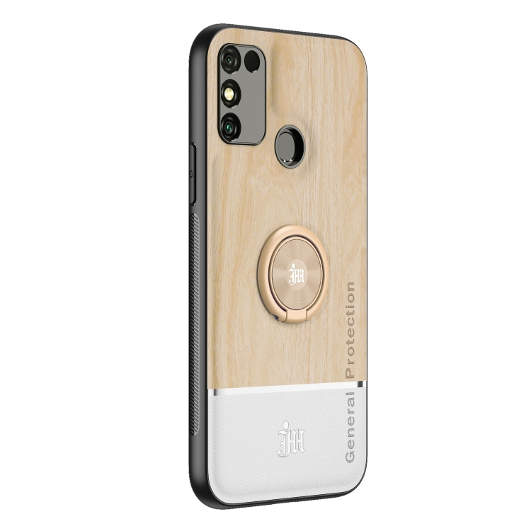 

For Huawei Honor 9A Wood Grain PC + TPU Shockproof Case with Ring Holder(Wood Color)
