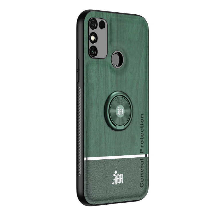 

For Huawei Honor 9A Wood Grain PC + TPU Shockproof Case with Ring Holder(Green)