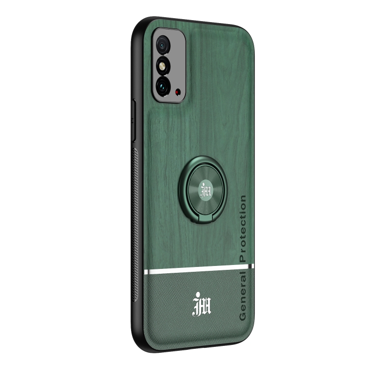 

For Huawei Honor X10 Max 5G Wood Grain PC + TPU Shockproof Case with Ring Holder(Green)