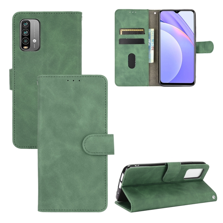 

For Xiaomi Redmi Note 9 4G Solid Color Skin Feel Magnetic Buckle Horizontal Flip Calf Texture PU Leather Case with Holder & Card Slots & Wallet(Green)