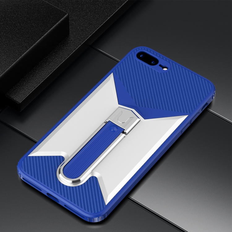 

Butterfly Wing 2 in 1 Carbon Fiber Armor Shockproof TPU + PC Protective Case with Invisible Holder For iPhone SE 2020 / 8 / 7(Blue)