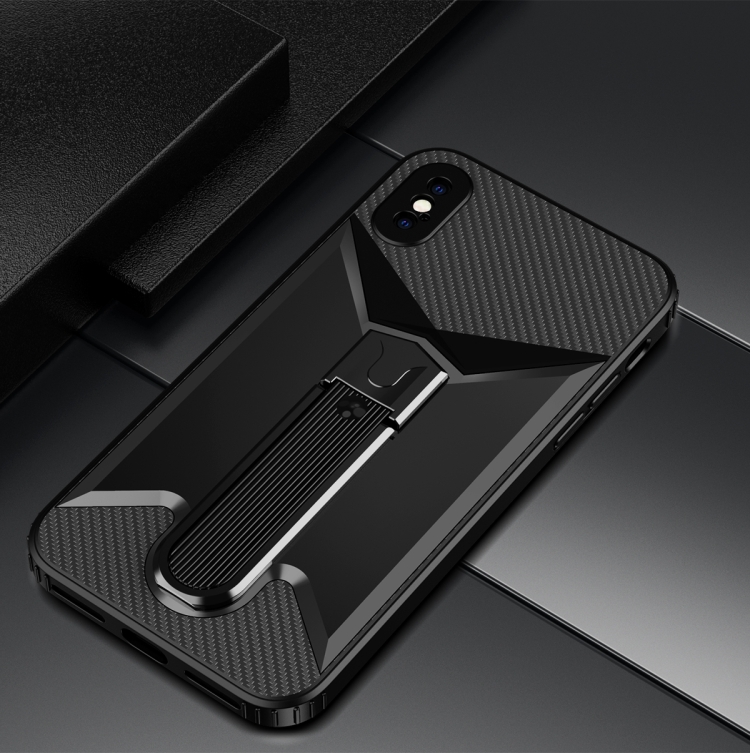 

Butterfly Wing 2 in 1 Carbon Fiber Armor Shockproof TPU + PC Protective Case with Invisible Holder For iPhone XS / X(Black)