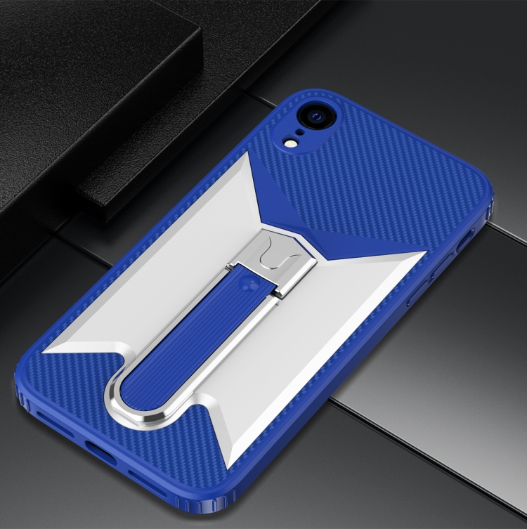 

Butterfly Wing 2 in 1 Carbon Fiber Armor Shockproof TPU + PC Protective Case with Invisible Holder For iPhone XR(Blue)