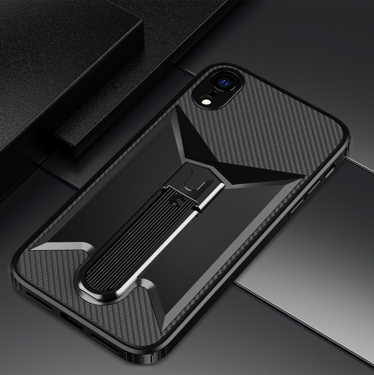 

Butterfly Wing 2 in 1 Carbon Fiber Armor Shockproof TPU + PC Protective Case with Invisible Holder For iPhone XR(Black)