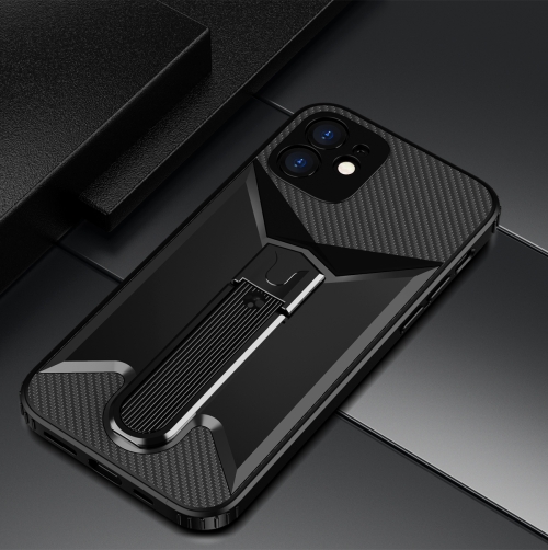 

Butterfly Wing 2 in 1 Carbon Fiber Armor Shockproof TPU + PC Protective Case with Invisible Holder For iPhone 11 Pro Max(Black)