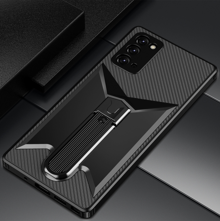

For Samsung Galaxy Note20 Ultra Butterfly Wing 2 in 1 Carbon Fiber Armor Shockproof TPU + PC Protective Case with Invisible Holder(Black)