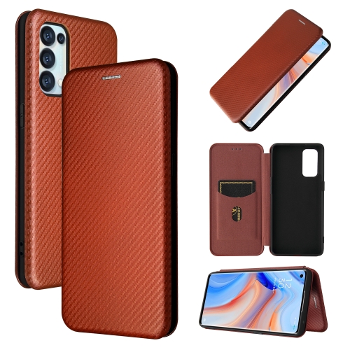 

For OPPO Reno5 Pro 5G Carbon Fiber Texture Magnetic Horizontal Flip TPU + PC + PU Leather Case with Card Slot(Brown)