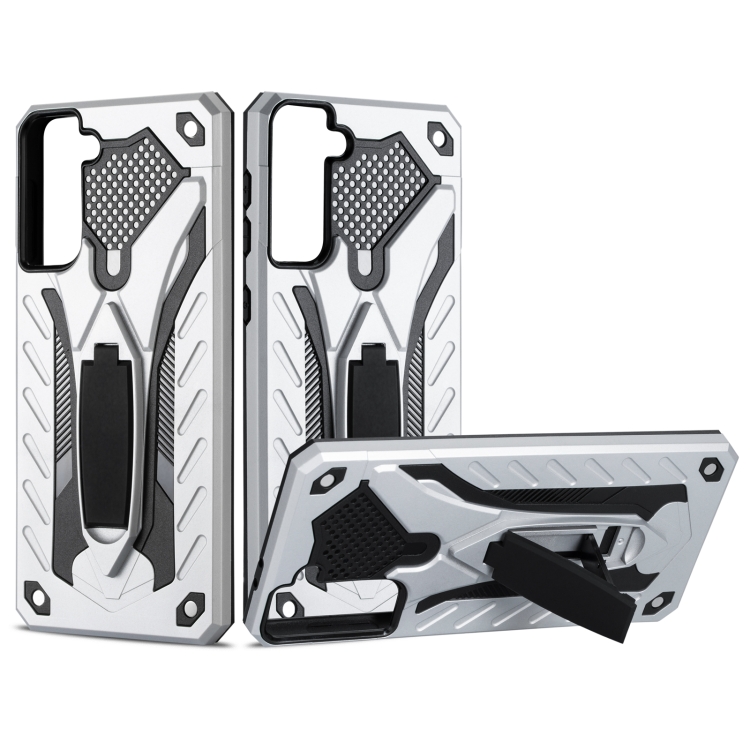 

For Samsung Galaxy S21 5G Shockproof TPU + PC Protective Case with Holder(Silver)