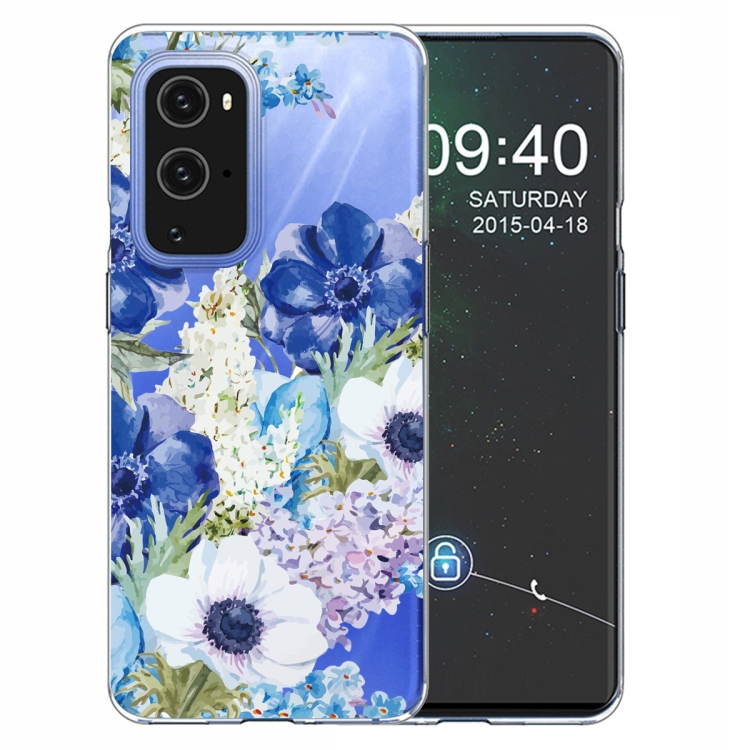 

For OnePlus 9 Colored Drawing Pattern Highly Transparent TPU Protective Case(Blue and White Roses)