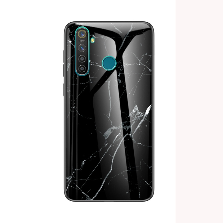

For OPPO Realme 5 Pro Marble Glass Protective Case(Black)