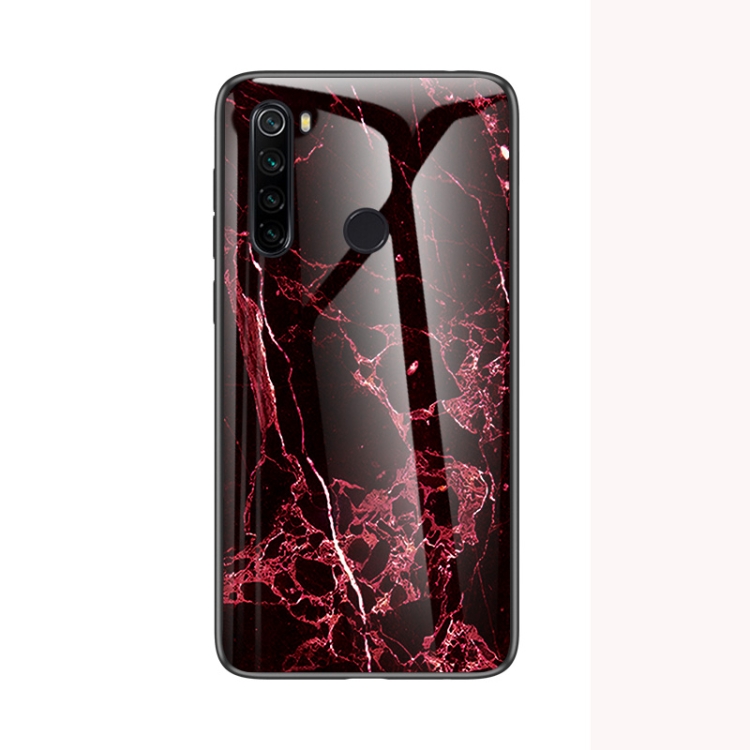 

For Xiaomi Redmi Note 8 Marble Glass Protective Case(Red)