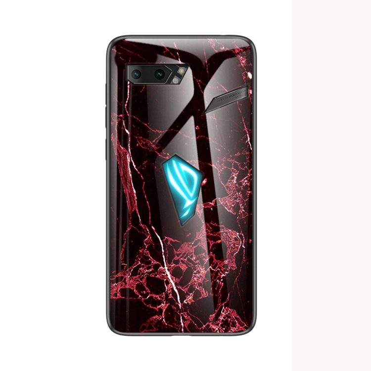 

For ASUS ROG Phone II Marble Glass Protective Case(Red)