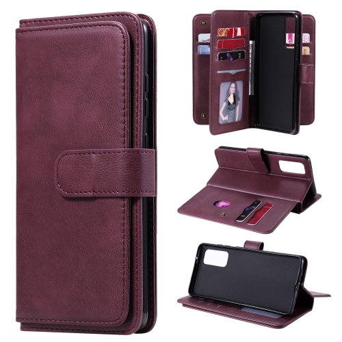 

For Samsung Galaxy S20 FE 5G Multifunctional Magnetic Copper Buckle Horizontal Flip Solid Color Leather Case with 10 Card Slots & Wallet & Holder & Photo Frame(Wine Red)