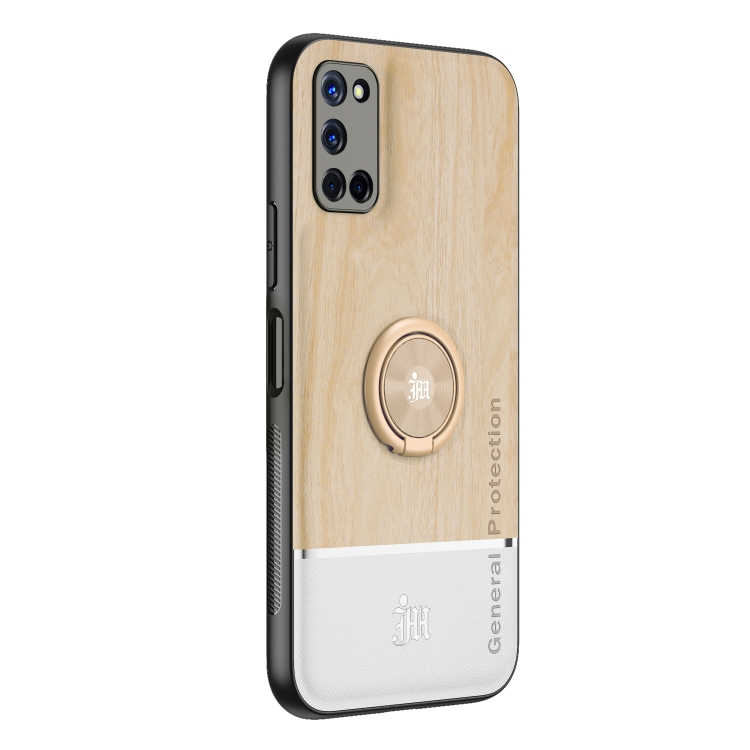 

For OPPO A52 Wood Grain PC + TPU Shockproof Protective Case with Ring Holder(Wood Color)