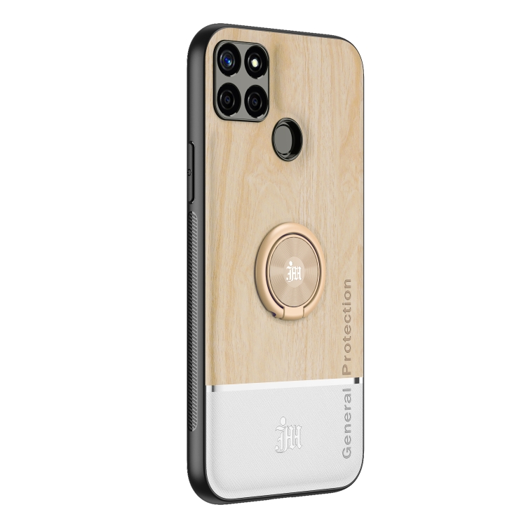 

For OPPO C12 Wood Grain PC + TPU Shockproof Protective Case with Ring Holder(Wood Color)