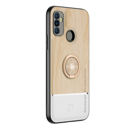 

For OPPO A53 Wood Grain PC + TPU Shockproof Protective Case with Ring Holder(Wood Color)