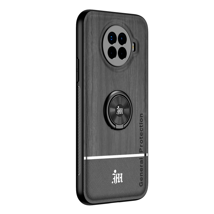 

For OPPO Ace2 Wood Grain PC + TPU Shockproof Protective Case with Ring Holder(Black)