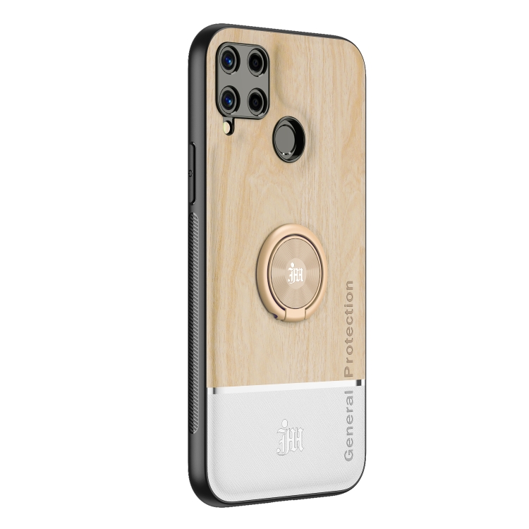 

For OPPO Realme C15 Wood Grain PC + TPU Shockproof Protective Case with Ring Holder(Wood Color)
