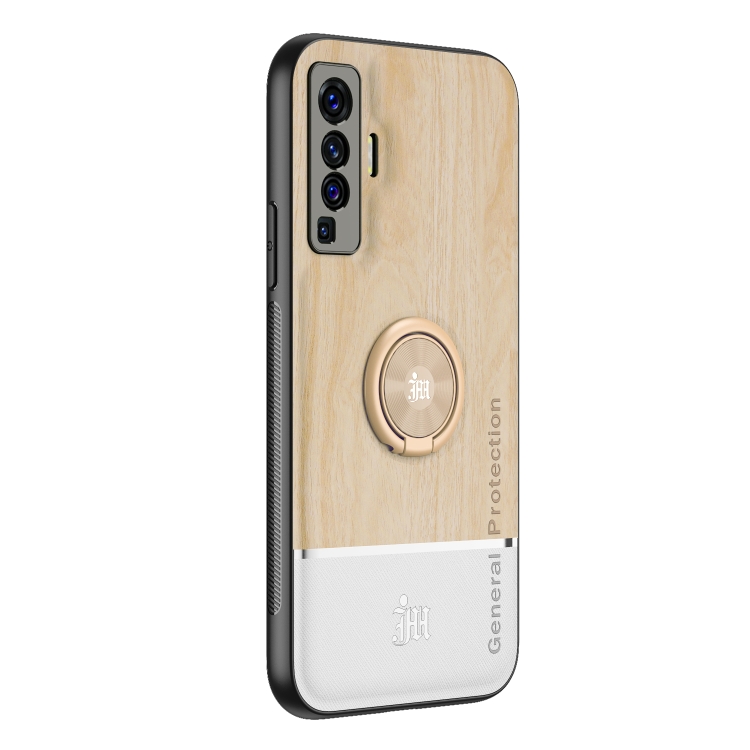 

For vivo X50 Wood Grain PC + TPU Shockproof Protective Case with Ring Holder(Wood Color)