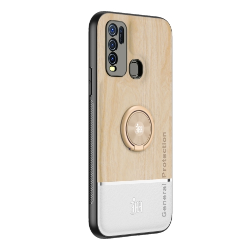 

For vivo Y50 Wood Grain PC + TPU Shockproof Protective Case with Ring Holder(Wood Color)