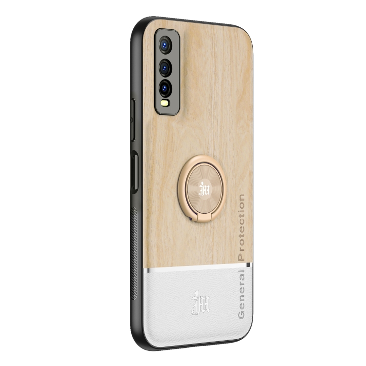 

For vivo Y70s Wood Grain PC + TPU Shockproof Protective Case with Ring Holder(Wood Color)