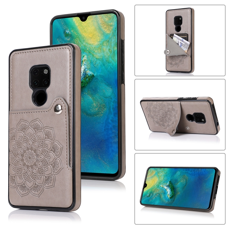 

For Huawei Mate 20 Embossed Pattern PU + TPU Protective Case with Holder & Wallet & Card Slots(Grey)