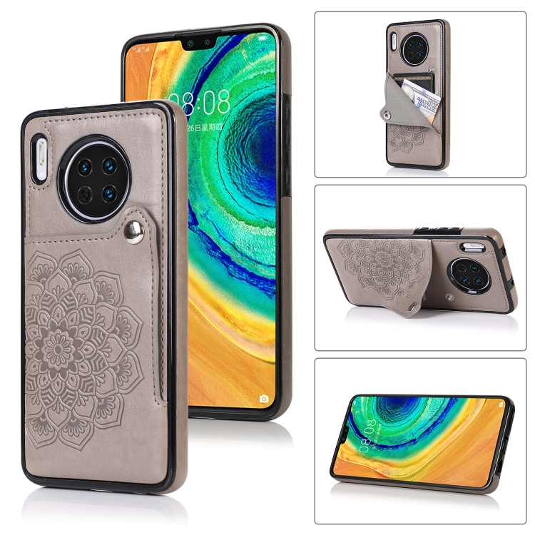 

For Huawei Mate 30 Embossed Pattern PU + TPU Protective Case with Holder & Wallet & Card Slots(Grey)