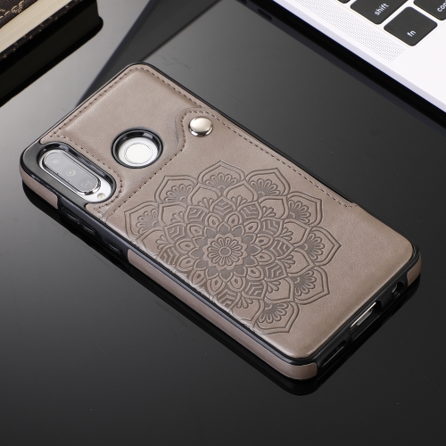 

For Huawei P30 Lite Embossed Pattern PU + TPU Protective Case with Holder & Wallet & Card Slots(Grey)