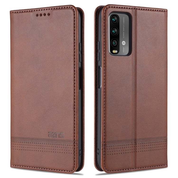 

For Xiaomi Redmi Note 9 AZNS Magnetic Calf Texture Horizontal Flip Leather Case with Card Slots & Holder & Wallet(Dark Brown)