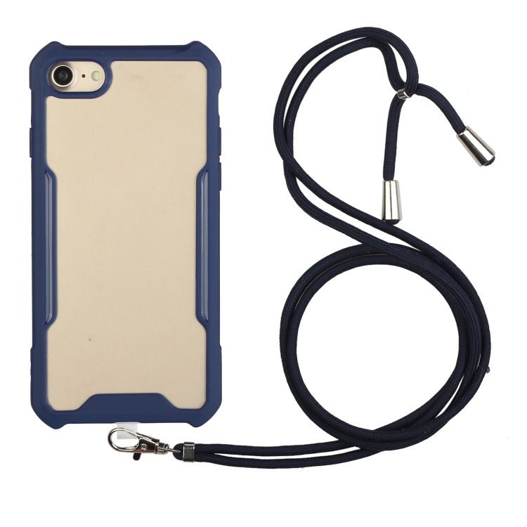 

Acrylic + Color TPU Shockproof Case with Neck Lanyard For iPhone 8 Plus / 7 Plus(Dark Blue)