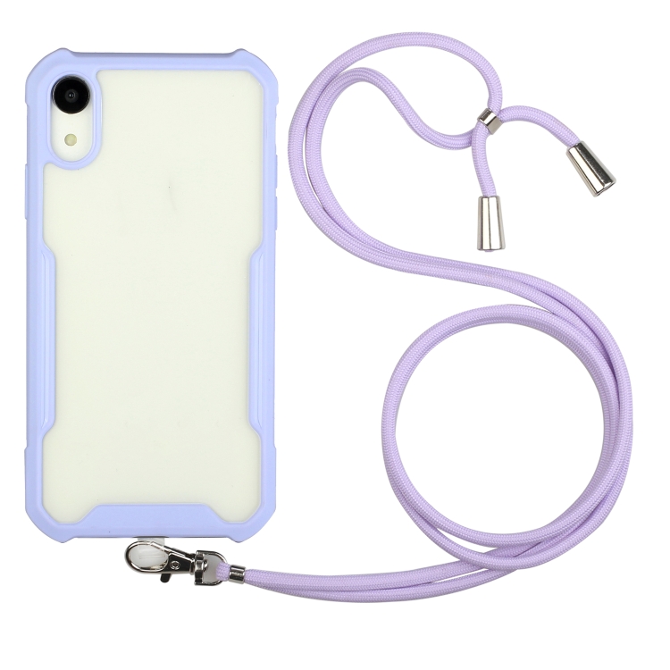 

Acrylic + Color TPU Shockproof Case with Neck Lanyard For iPhone XR(Purple)