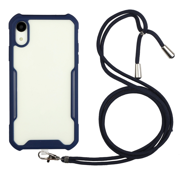 

Acrylic + Color TPU Shockproof Case with Neck Lanyard For iPhone XR(Dark Blue)