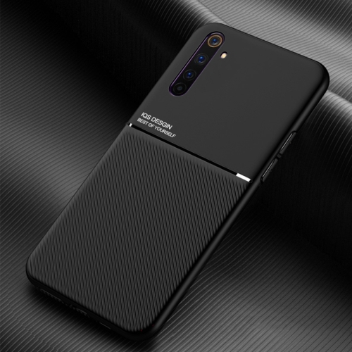 

For OPPO Realme 6 Classic Tilt Strip Grain Magnetic Shockproof PC + TPU Case(Black)