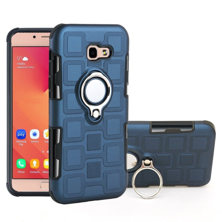 

For Galaxy A7 (2017) 2 In 1 Cube PC + TPU Protective Case with 360 Degrees Rotate Silver Ring Holder(Navy Blue)