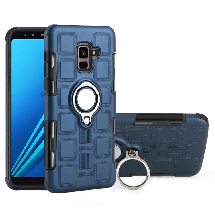 

For Galaxy A8+ (2018) 2 In 1 Cube PC + TPU Protective Case with 360 Degrees Rotate Silver Ring Holder(Navy Blue)