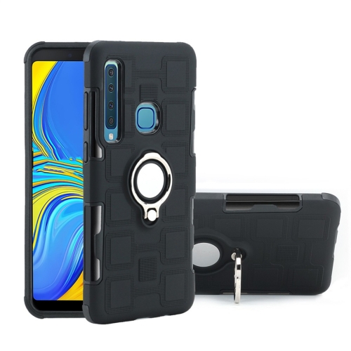 

For Galaxy A9 (2018) 2 In 1 Cube PC + TPU Protective Case with 360 Degrees Rotate Silver Ring Holder(Black)