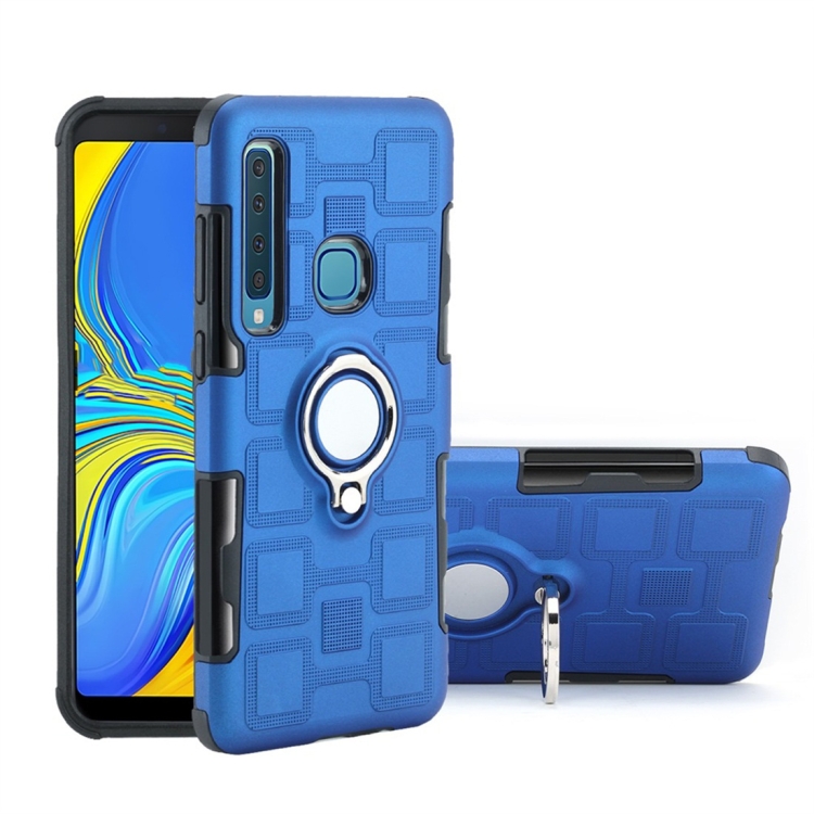 

For Galaxy A9 (2018) 2 In 1 Cube PC + TPU Protective Case with 360 Degrees Rotate Silver Ring Holder(Blue)