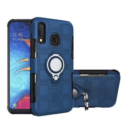 

For Galaxy A20e 2 In 1 Cube PC + TPU Protective Case with 360 Degrees Rotate Silver Ring Holder(Navy Blue)