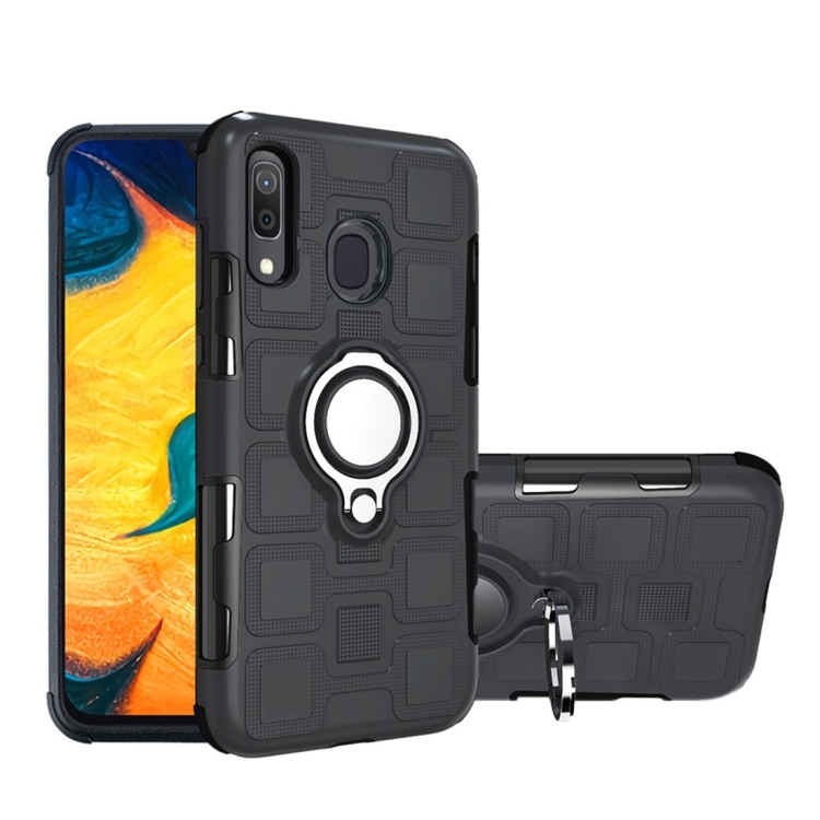 

For Galaxy A30 2 In 1 Cube PC + TPU Protective Case with 360 Degrees Rotate Silver Ring Holder(Black)