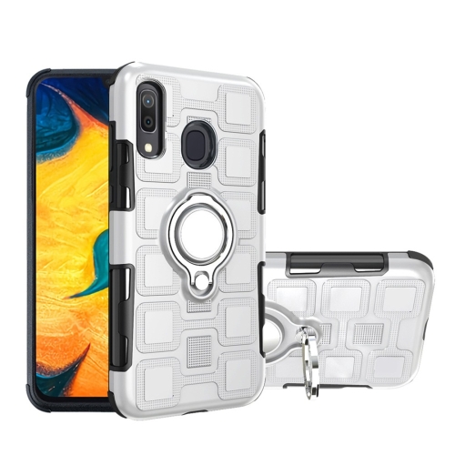 

For Galaxy A30 2 In 1 Cube PC + TPU Protective Case with 360 Degrees Rotate Silver Ring Holder(Silver)