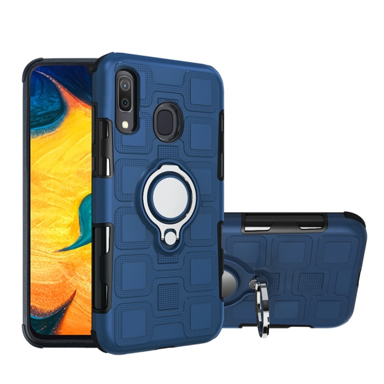 

For Galaxy A30 2 In 1 Cube PC + TPU Protective Case with 360 Degrees Rotate Silver Ring Holder(Navy Blue)