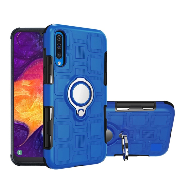 

For Galaxy A50 2 In 1 Cube PC + TPU Protective Case with 360 Degrees Rotate Silver Ring Holder(Blue)