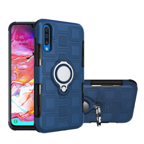 

For Galaxy A70 2 In 1 Cube PC + TPU Protective Case with 360 Degrees Rotate Silver Ring Holder(Navy Blue)