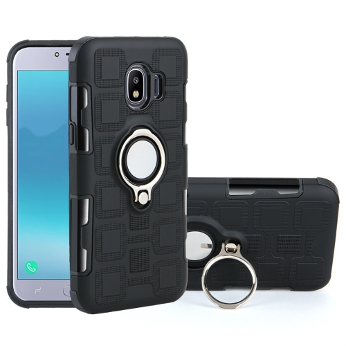 

For Galaxy J2 Pro (2018) 2 In 1 Cube PC + TPU Protective Case with 360 Degrees Rotate Silver Ring Holder(Black)